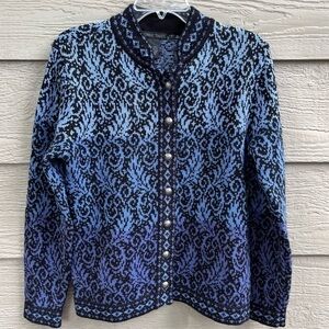 Nomadic Traders Cardigan Sweater Nordic Silver Button Ombre Blue Zip Jumper‎ S